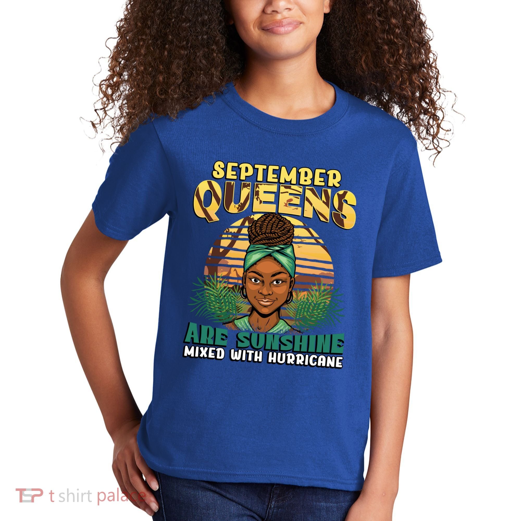 Black Melanin Queen September Afro Birthday Virgo Libra Gift Kids T-Shirt