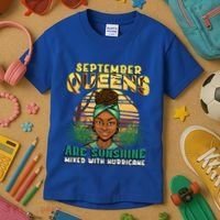 Black Melanin Queen September Afro Birthday Virgo Libra Gift Kids T-Shirt thumb 3