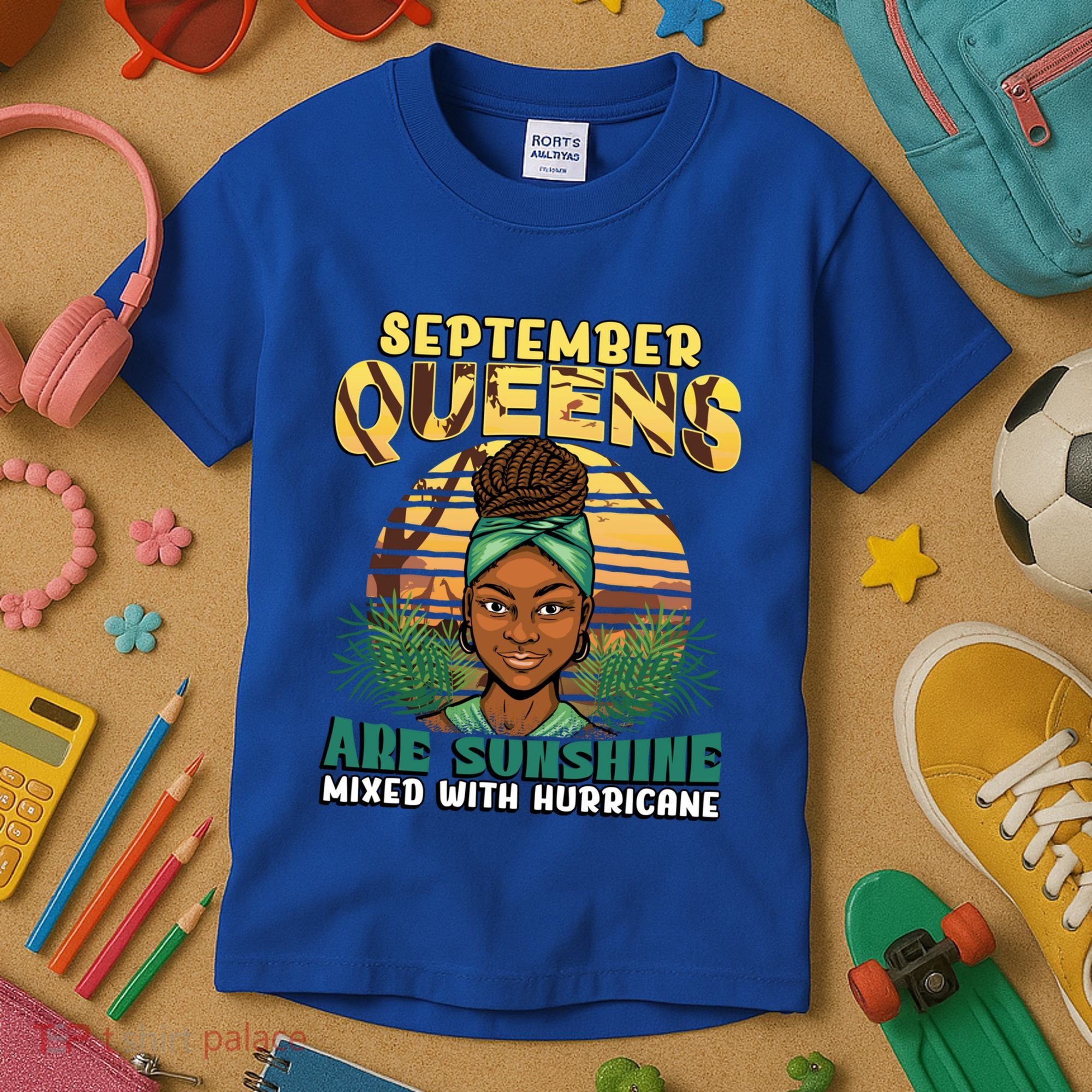 Black Melanin Queen September Afro Birthday Virgo Libra Gift Kids T-Shirt