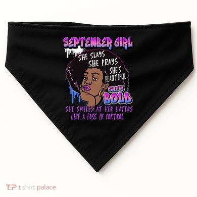 Black Melanin Queen September Afro Birthday Virgo Libra Gift USA-Made Doggie Bandana