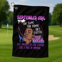 Black Melanin Queen September Afro Birthday Virgo Libra Gift Golf Towel thumb 1