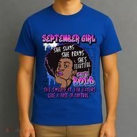 Black Melanin Queen September Afro Birthday Virgo Libra Gift T-Shirt thumb 3