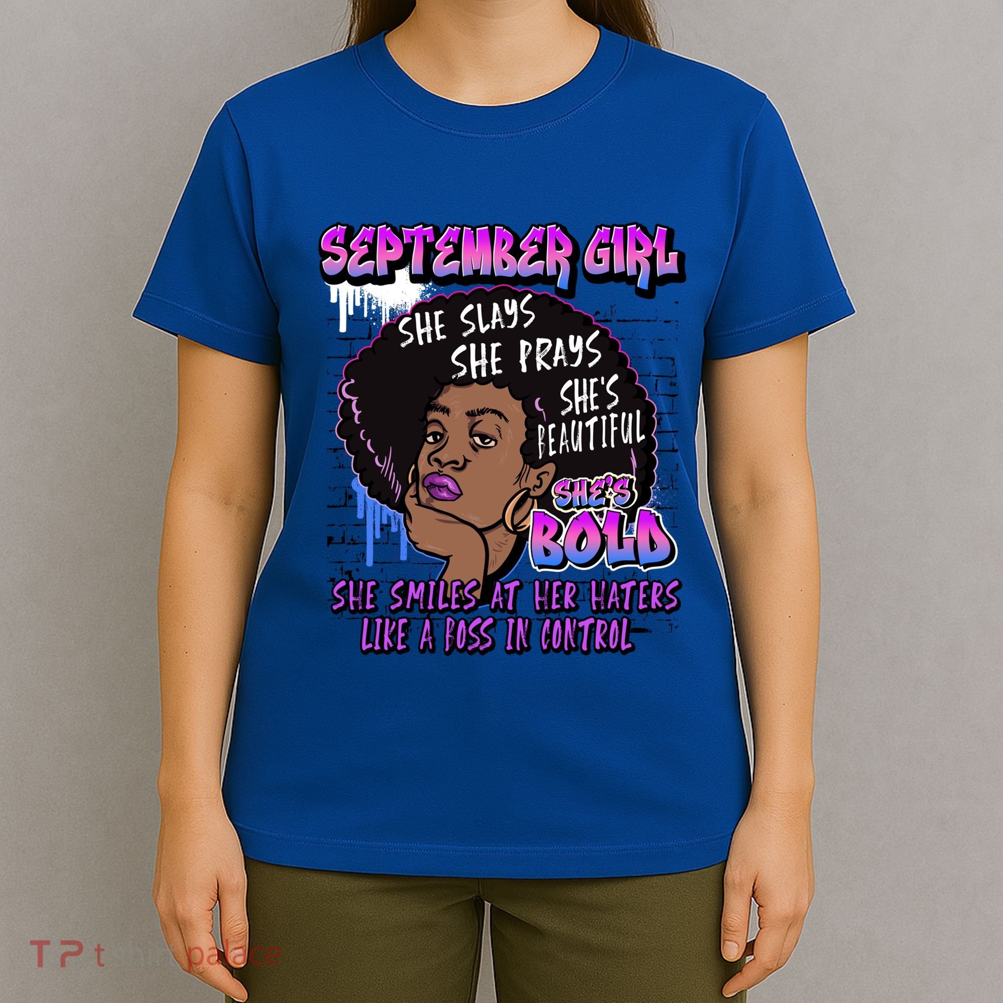 Black Melanin Queen September Afro Birthday Virgo Libra Gift T-Shirt