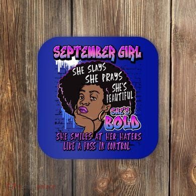 Black Melanin Queen September Afro Birthday Virgo Libra Gift Coaster