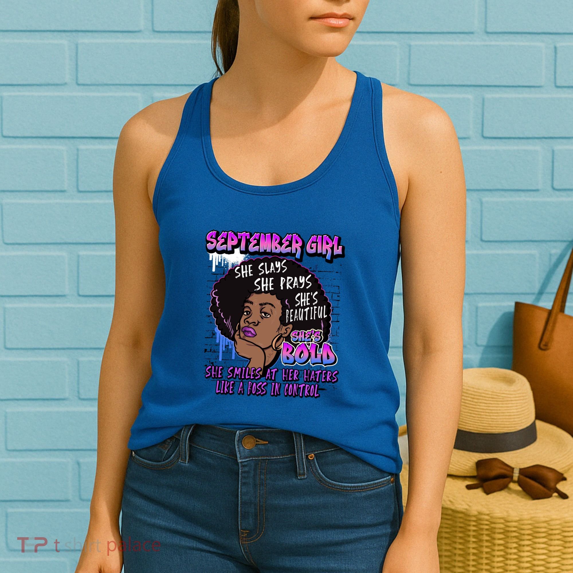 Black Melanin Queen September Afro Birthday Virgo Libra Gift Women's Tank Top