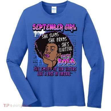 Black Melanin Queen September Afro Birthday Virgo Libra Gift Women's Long Sleeve Shirt