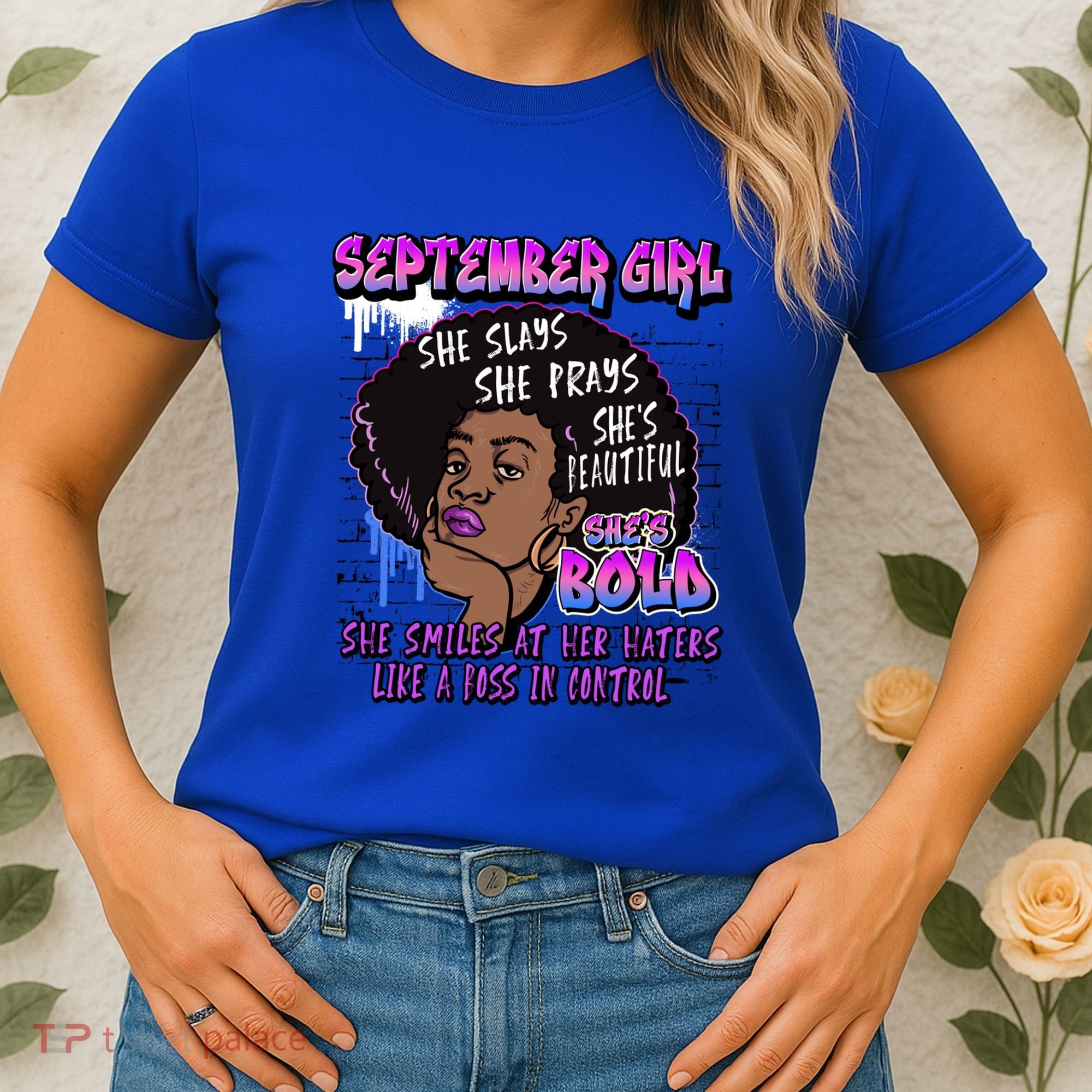Black Melanin Queen September Afro Birthday Virgo Libra Gift Women's T-Shirt
