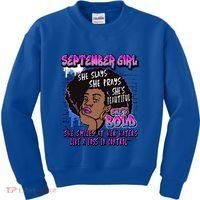 Black Melanin Queen September Afro Birthday Virgo Libra Gift Kids Sweatshirt thumb 0