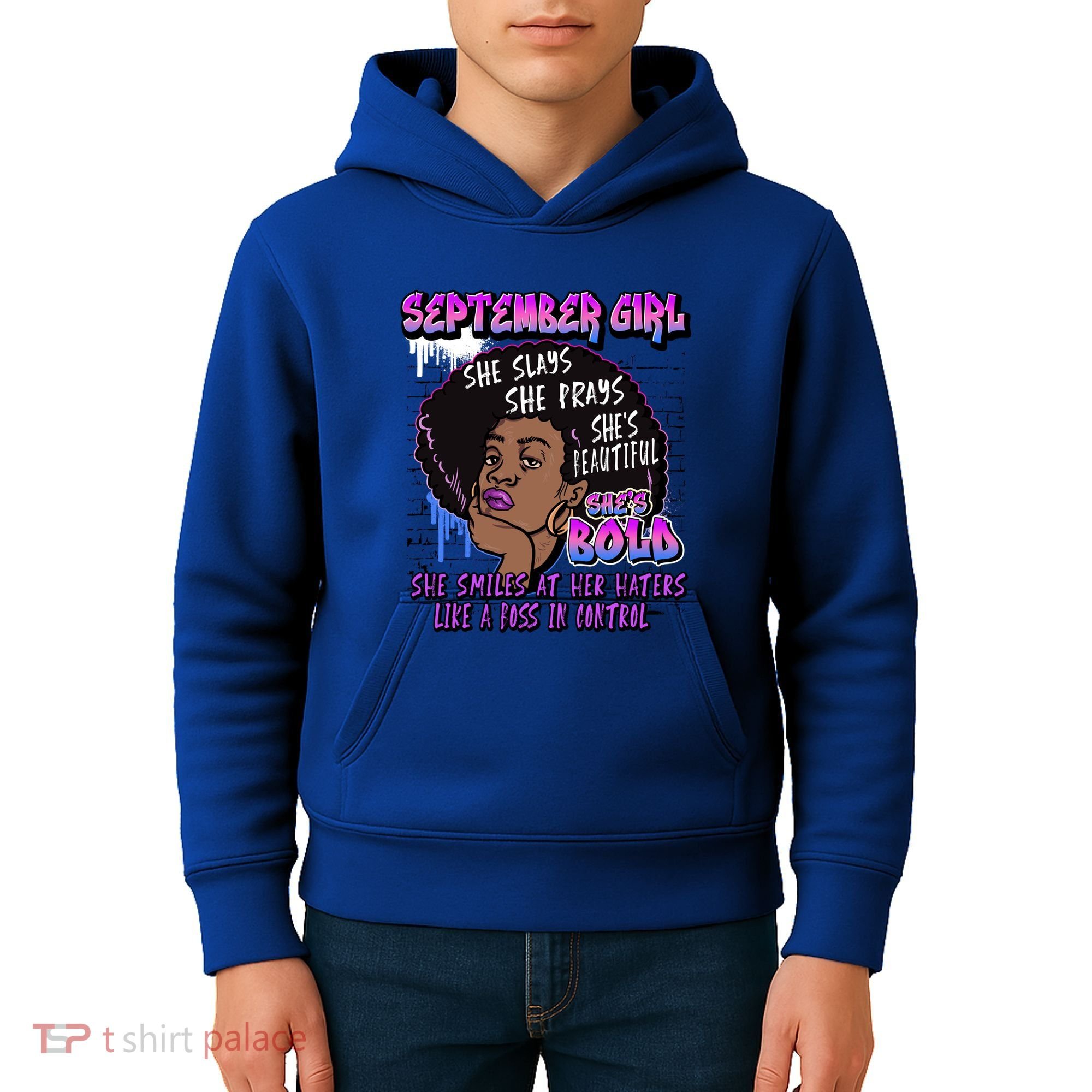 Black Melanin Queen September Afro Birthday Virgo Libra Gift Kids Hoodie