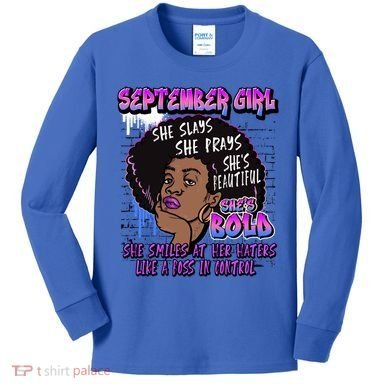 Black Melanin Queen September Afro Birthday Virgo Libra Gift Kids Long Sleeve Shirt