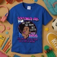 Black Melanin Queen September Afro Birthday Virgo Libra Gift Kids T-Shirt thumb 3