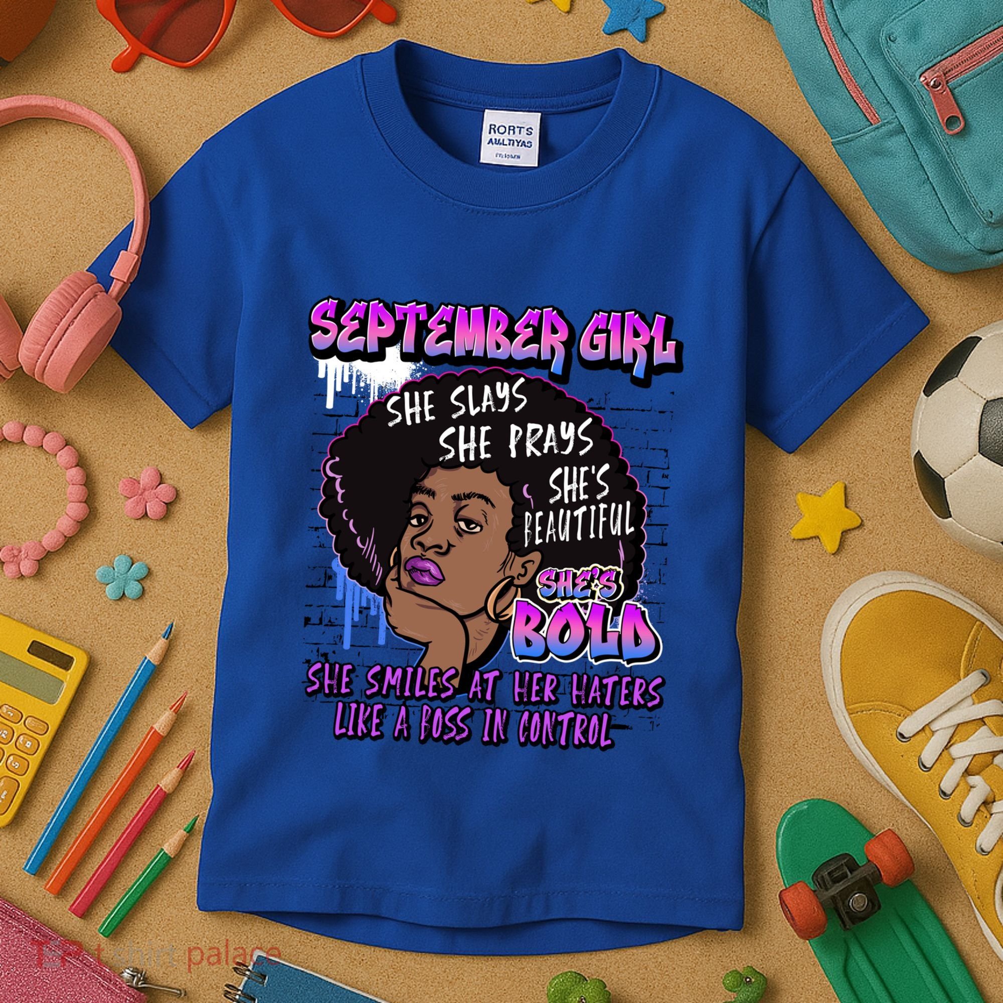 Black Melanin Queen September Afro Birthday Virgo Libra Gift Kids T-Shirt