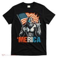 Bigfoot Merica Rock American Flag Patriotic 4th Of July T-Shirt thumb 0