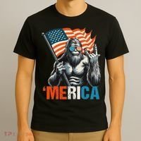 Bigfoot Merica Rock American Flag Patriotic 4th Of July T-Shirt thumb 3