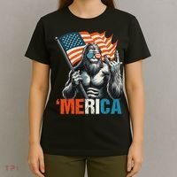 Bigfoot Merica Rock American Flag Patriotic 4th Of July T-Shirt thumb 4