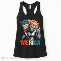 Bigfoot Merica Rock American Flag Patriotic 4th Of July Women's Tank Top thumb 0