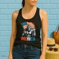 Bigfoot Merica Rock American Flag Patriotic 4th Of July Women's Tank Top thumb 2