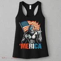 Bigfoot Merica Rock American Flag Patriotic 4th Of July Women's Tank Top thumb 3