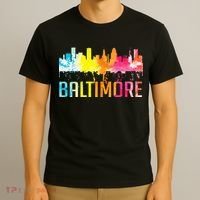 Baltimore Maryland Retro Watercolor Skyline Art Souvenir T-Shirt thumb 3