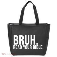 Bruh Meme Read Your Bible Christian Jesus Motivation Tote Bag thumb 0