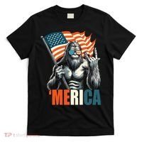 Bigfoot Merica Rock American Flag Patriotic 4th Of July T-Shirt thumb 0