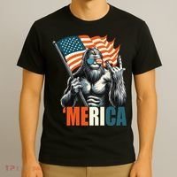 Bigfoot Merica Rock American Flag Patriotic 4th Of July T-Shirt thumb 3