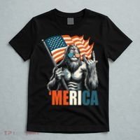 Bigfoot Merica Rock American Flag Patriotic 4th Of July T-Shirt thumb 5
