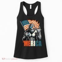 Bigfoot Merica Rock American Flag Patriotic 4th Of July Women's Tank Top thumb 0