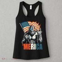 Bigfoot Merica Rock American Flag Patriotic 4th Of July Women's Tank Top thumb 3