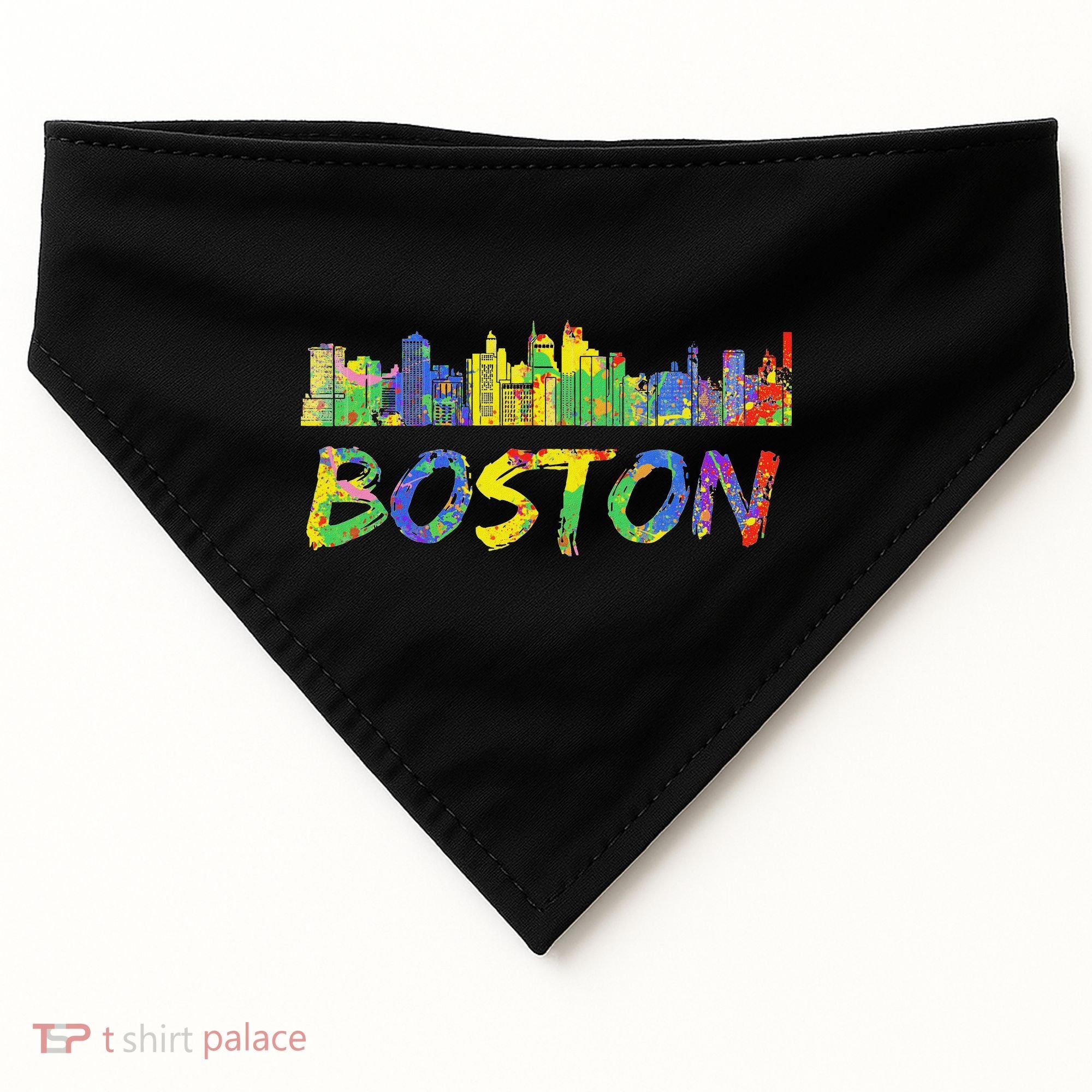 Boston Massachusetts Skyline Paint USA-Made Doggie Bandana