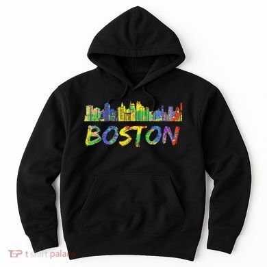 Boston Massachusetts Skyline Paint Hoodie