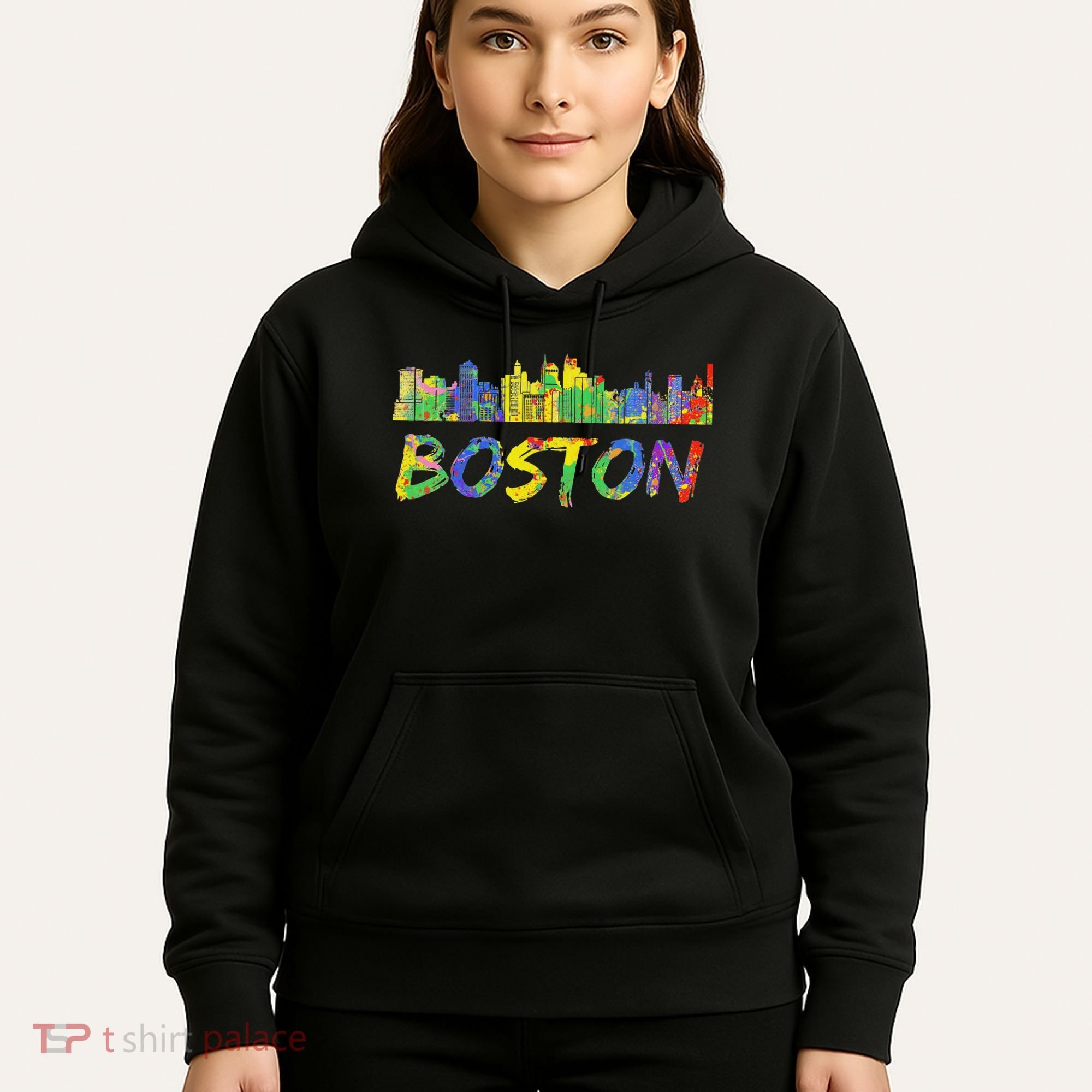 Boston Massachusetts Skyline Paint Hoodie