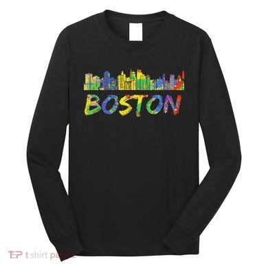 Boston Massachusetts Skyline Paint Long Sleeve Shirt