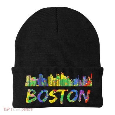 Boston Massachusetts Skyline Paint Beanie
