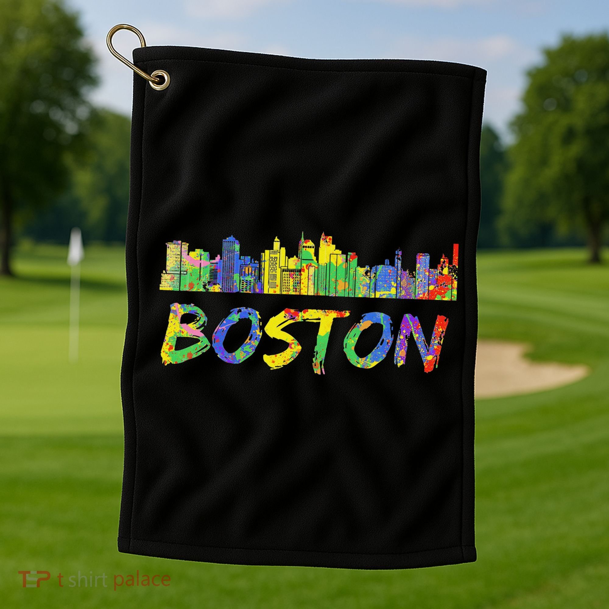Boston Massachusetts Skyline Paint Golf Towel