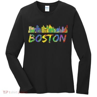 Boston Massachusetts Skyline Paint Women's Long Sleeve Shirt