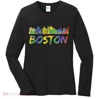 Boston Massachusetts Skyline Paint Women's Long Sleeve Shirt thumb 0