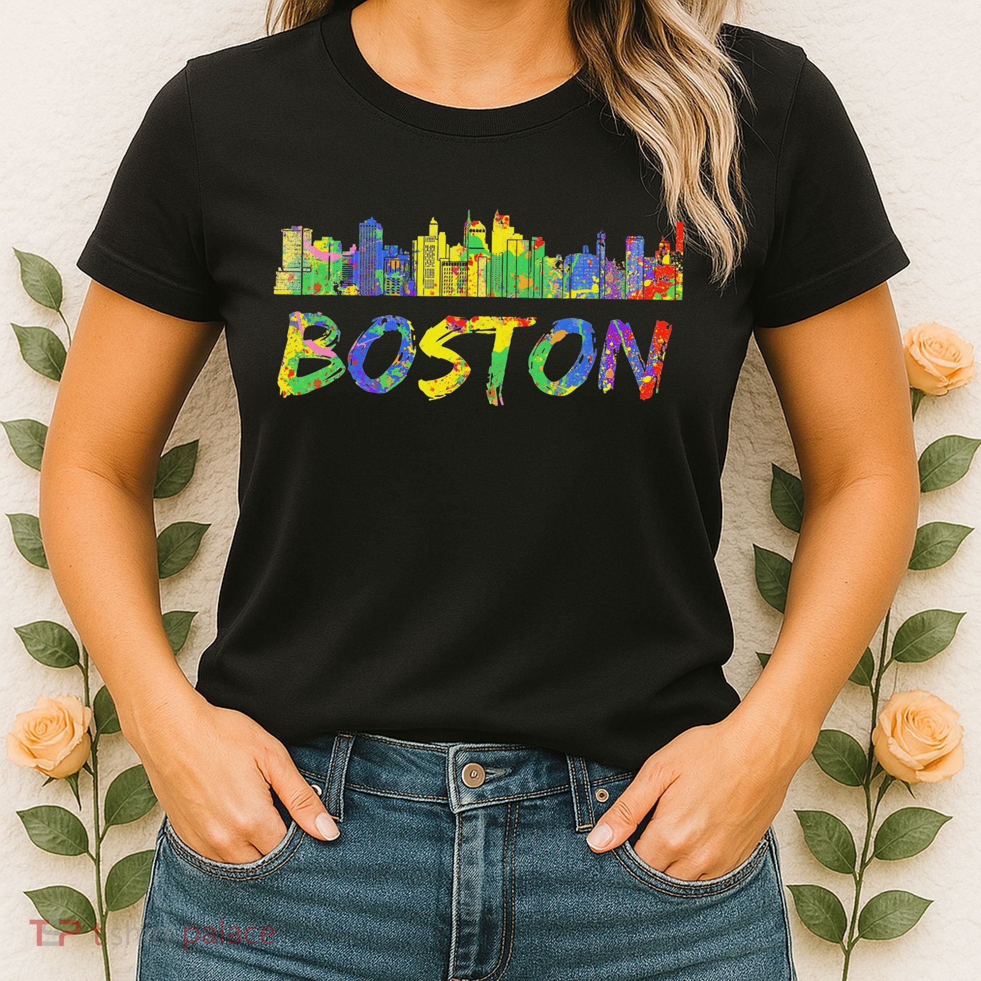 Boston Massachusetts Skyline Paint Women's T-Shirt