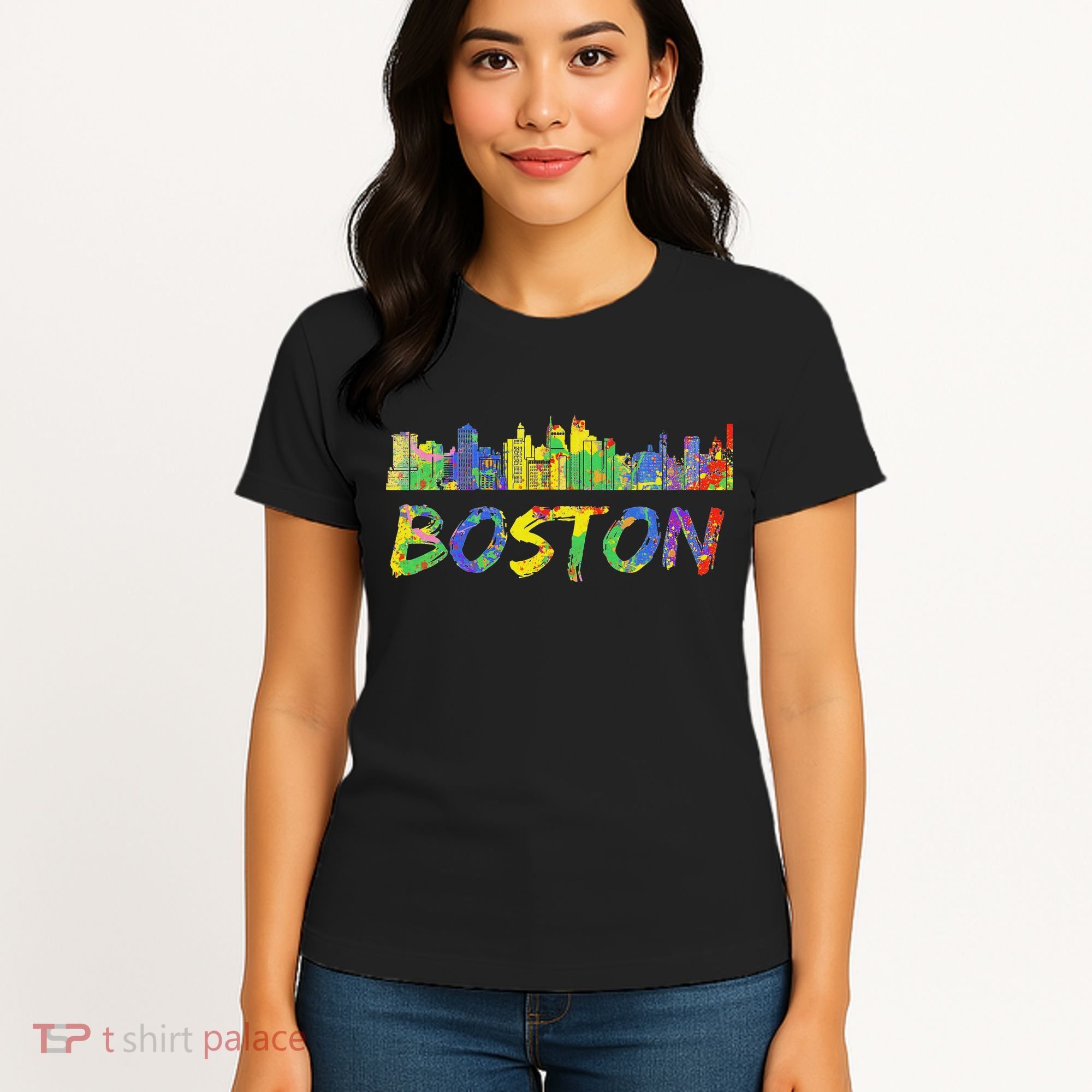 Boston Massachusetts Skyline Paint Women's T-Shirt
