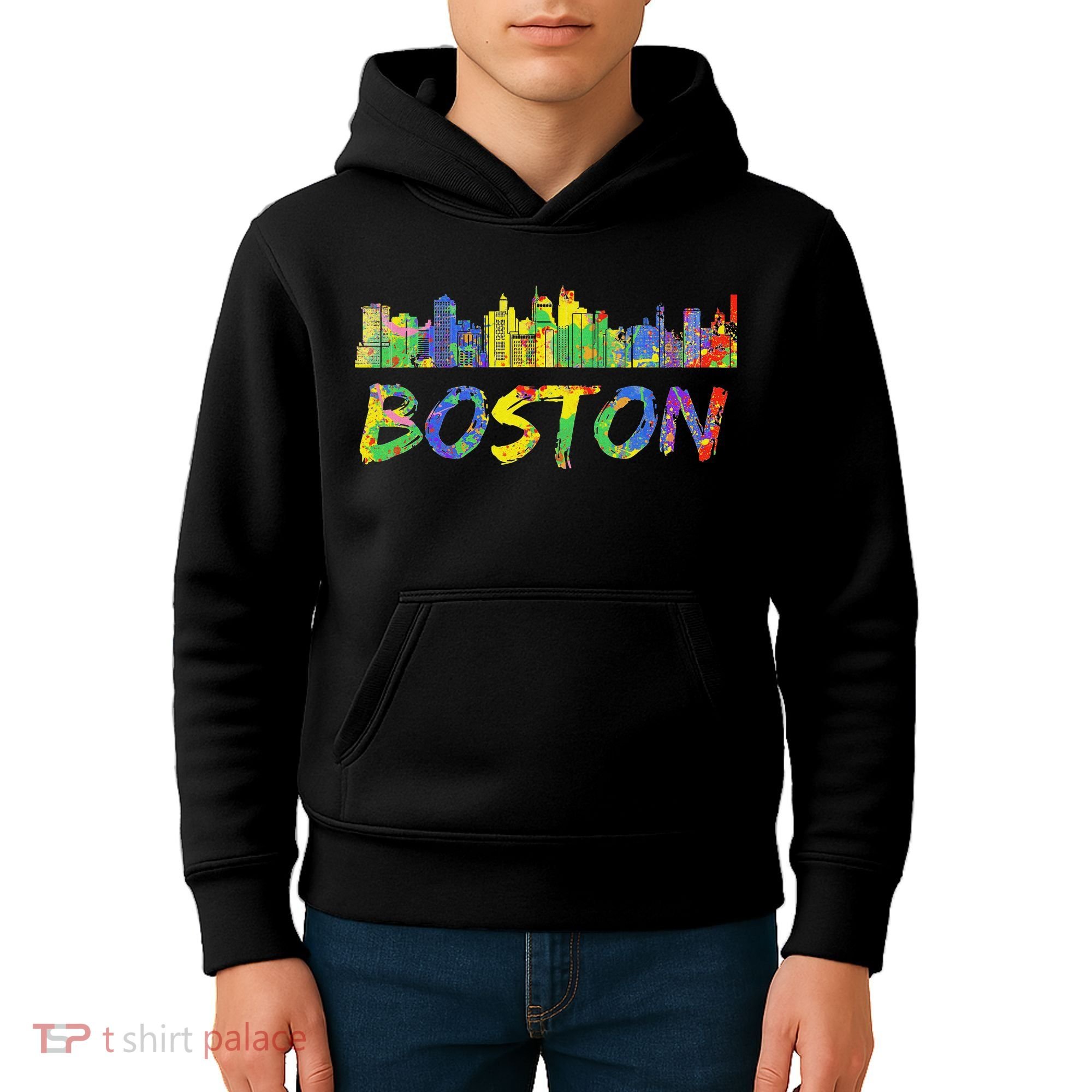 Boston Massachusetts Skyline Paint Kids Hoodie