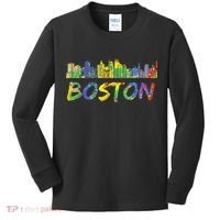 Boston Massachusetts Skyline Paint Kids Long Sleeve Shirt thumb 0
