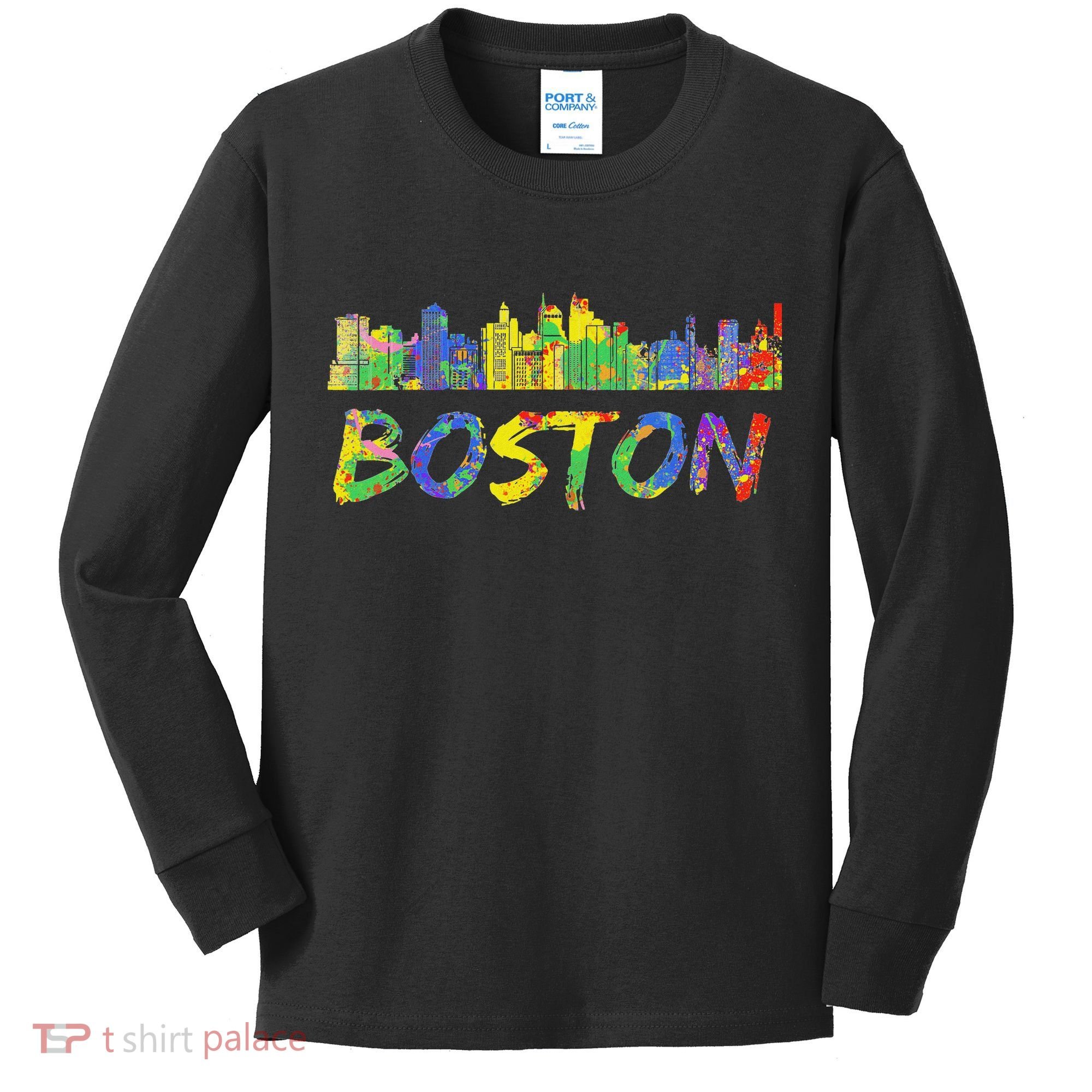 Boston Massachusetts Skyline Paint Kids Long Sleeve Shirt