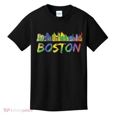 Boston Massachusetts Skyline Paint Kids T-Shirt