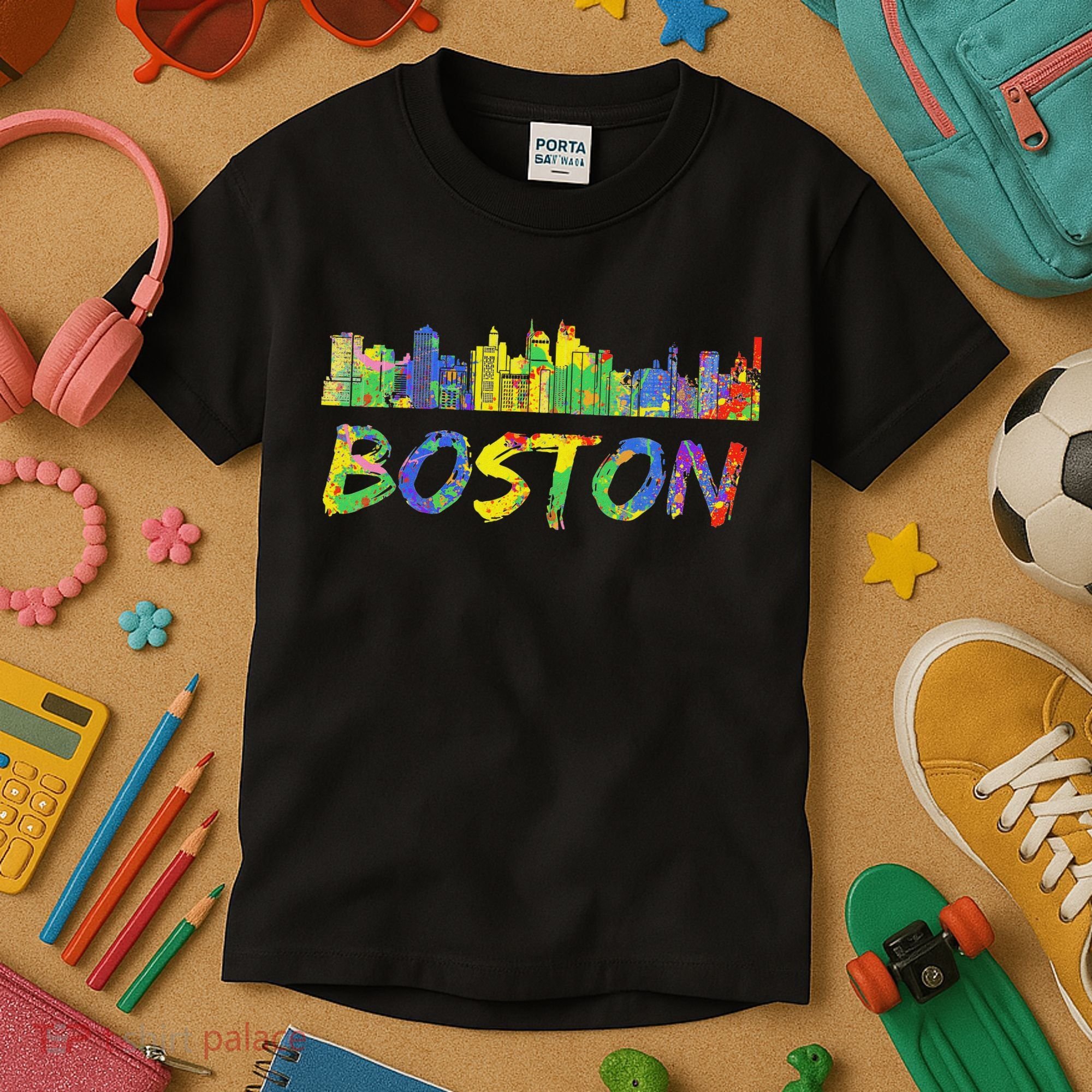 Boston Massachusetts Skyline Paint Kids T-Shirt