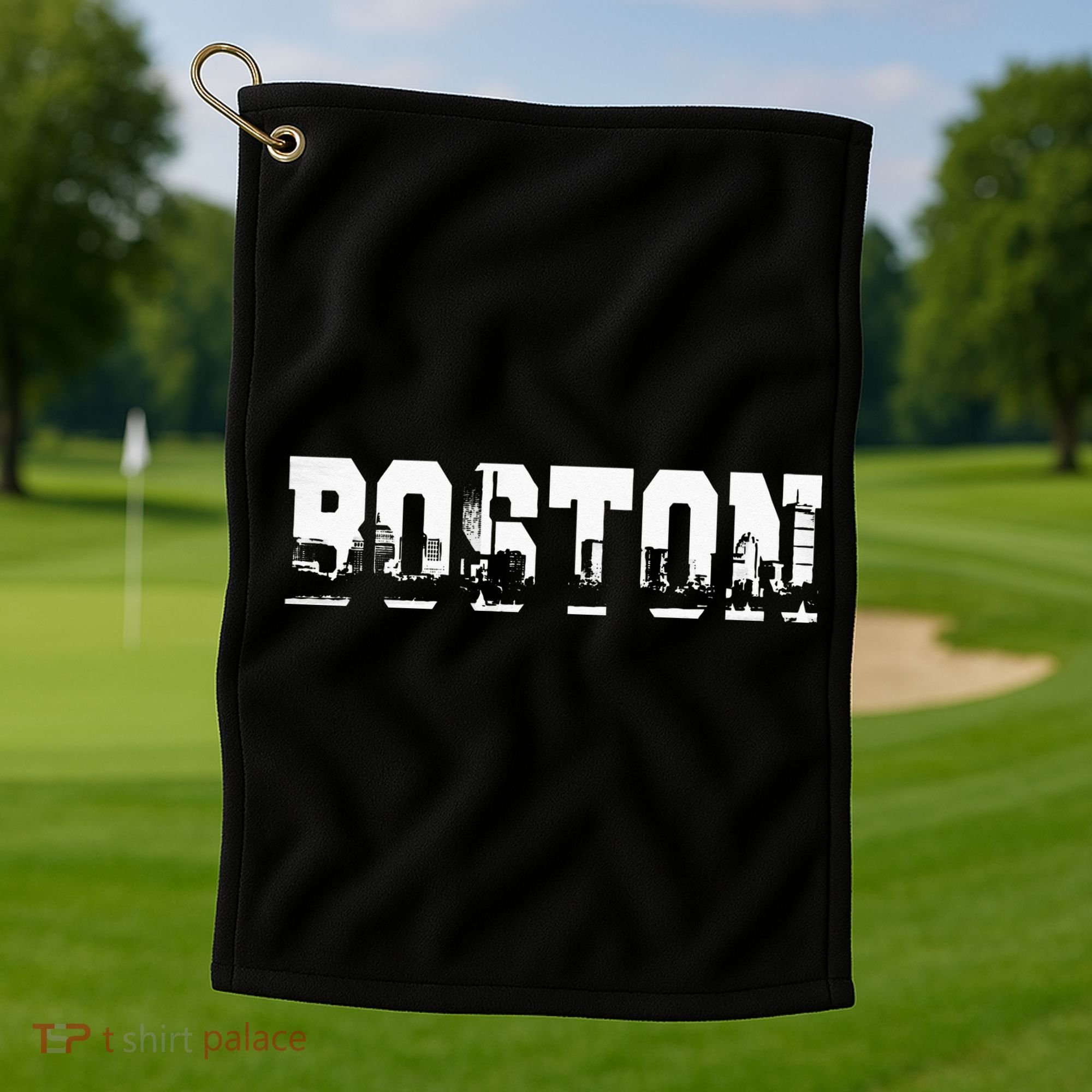 Boston Massachusetts Skyline Graphic Apparel Golf Towel