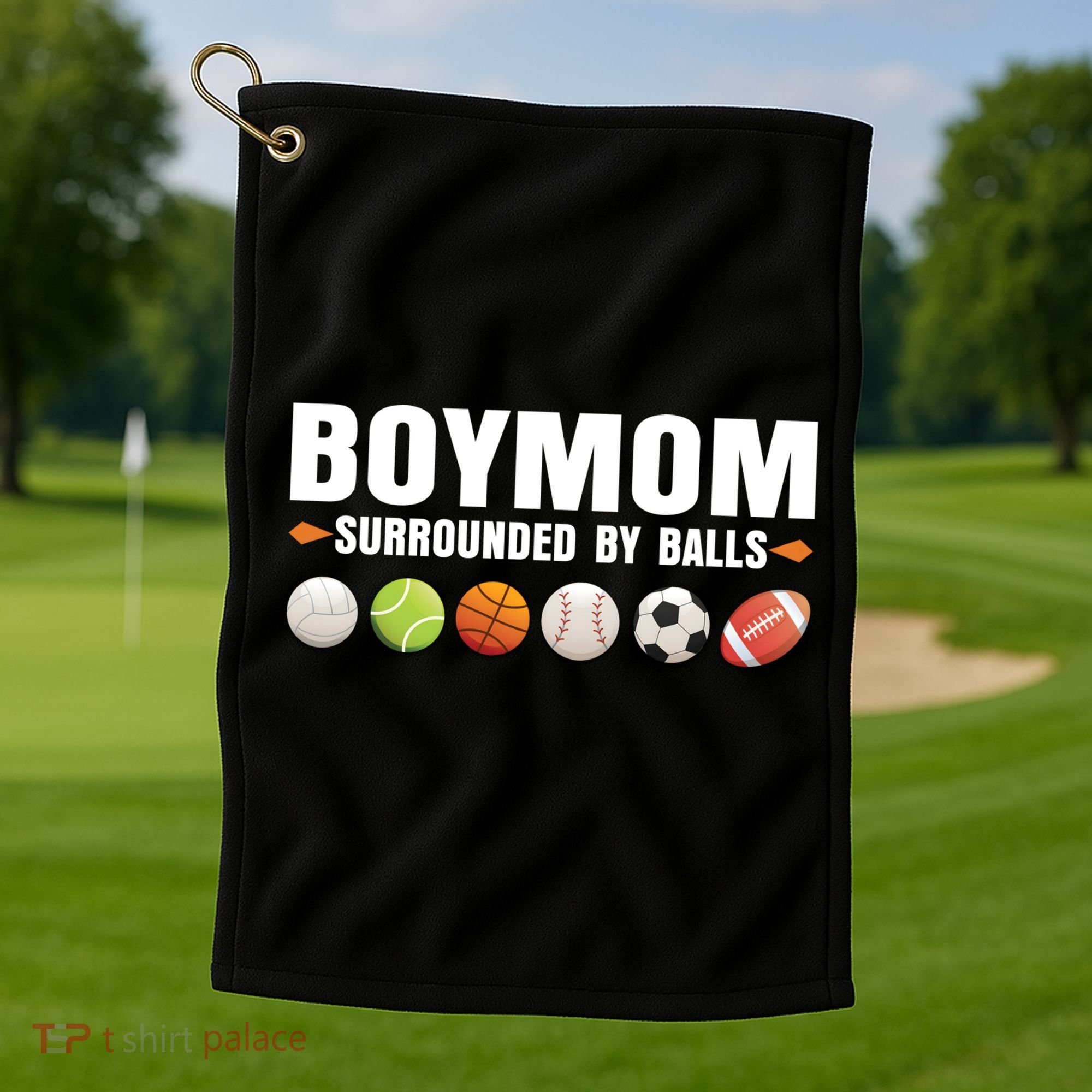 Boy Mom Surrounded By Balls Golf Towel