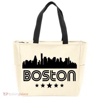 Boston Massachusetts Skyline Retro Style Tote Bag