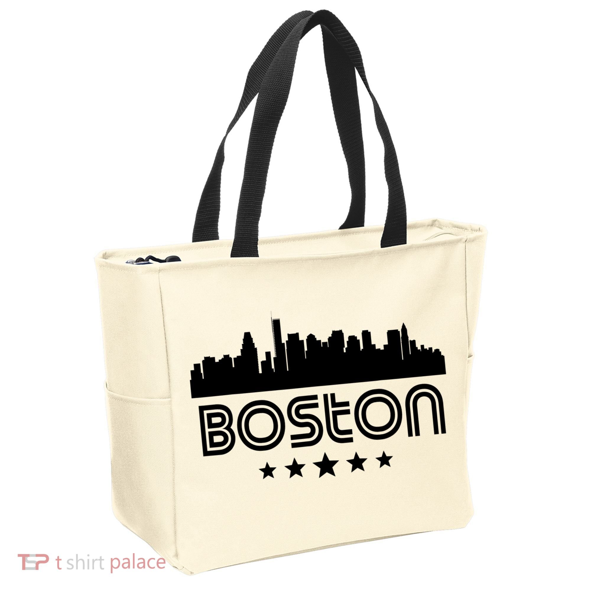 Boston Massachusetts Skyline Retro Style Tote Bag