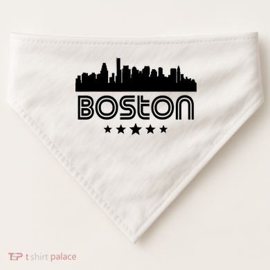 Boston Massachusetts Skyline Retro Style USA-Made Doggie Bandana