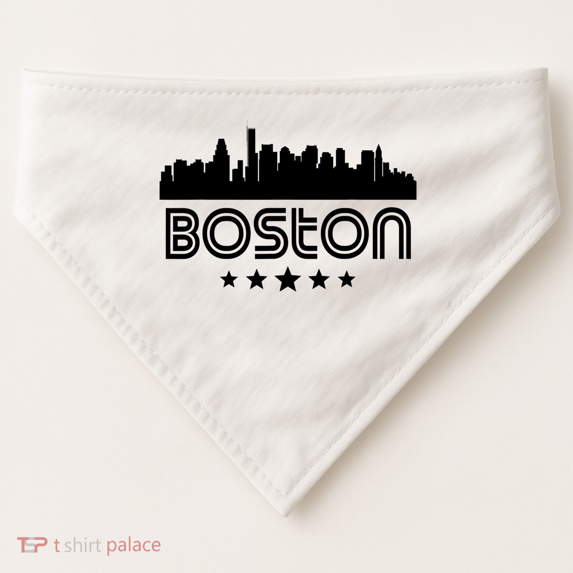 Boston Massachusetts Skyline Retro Style USA-Made Doggie Bandana